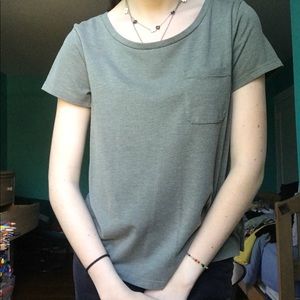 Olive green t-shirt.